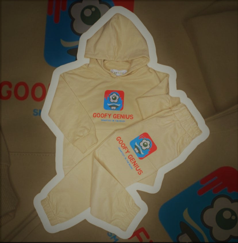 (IN STOCK) YOUTH CREAM COLORED SWEATSUITS: BABY BLUE/RED GOOFY GENIUS