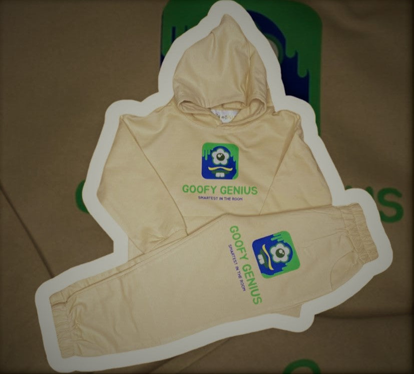 (IN STOCK) YOUTH CREAM COLORED SWEATSUITS: BLUE/NEON GREEN GOOFY GENIUS