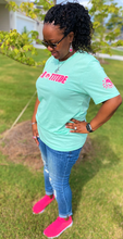 Load image into Gallery viewer, MINT COLORED TEE WITH HOT PINK/WHITE LOGO
