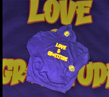Load image into Gallery viewer, PURPLE COLORED HOODIE &quot;LOVE &amp; GRATITUDE&quot;
