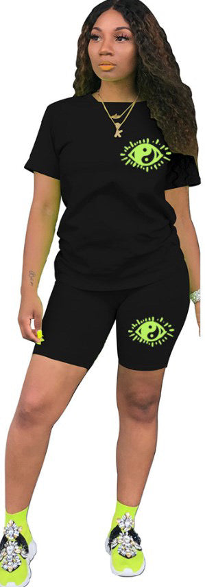 (SOLD OUT) BLACK BIKER SET (LIME GREEN LOGO)