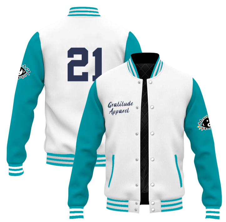 (PRE-ORDER ONLY) WHITE AND TURQUOISE ( HORNETS) JACKET